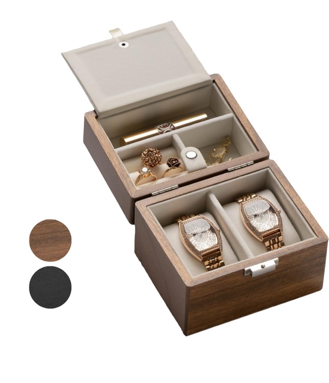 Watch Box, Watch Travel Case for Men, Wood Watch and Jewelry Holder Organizer for Woman, Portable Protection 2-Slot Watch Display Storage Case, Natural Walnut