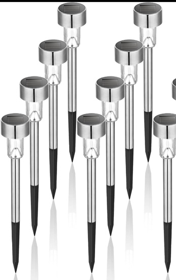 GIGALUMI Solar Lights Outdoor Waterproof, 9 Pack, Stainless Steel LED Solar Garden Lights for Patio, Lawn, Yard and Landscape, Cold White Cold White 9 PACK. Minor wear on units.