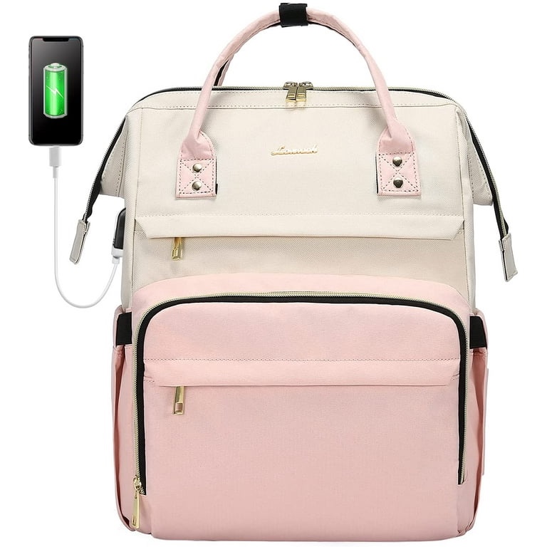 Lovevook Large Capacity 17inch Laptop Bag with Anti-Thief Pocket and USB Charging Port, Beige Pink