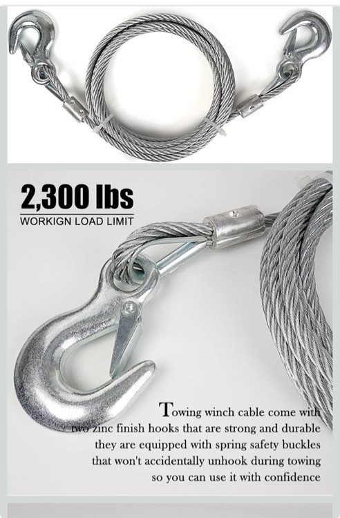 Towing Steel Winch Cable, 5/16” x 20ft Wire Rope with 2 Hooks, 9800LBS Breaking Strength, Heavy Duty Tow Cable
