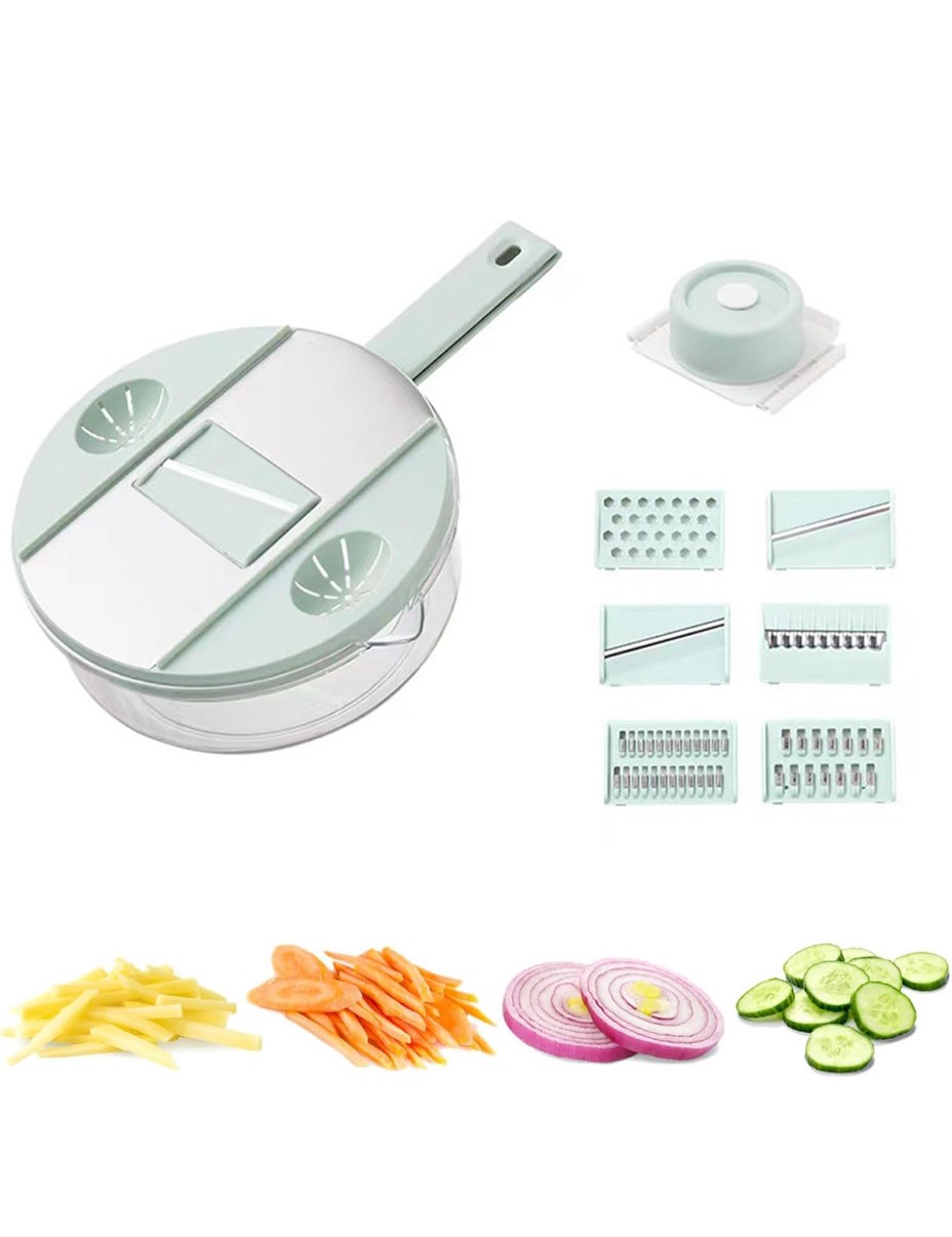 Mandoline Food Slicer for Kitchen, Stainless Steel Vegetable and Fruits Slicer with 6 Replaceable Blades, Container and Hand Guard, Vegetable Shredder for Potato Tomato,Green