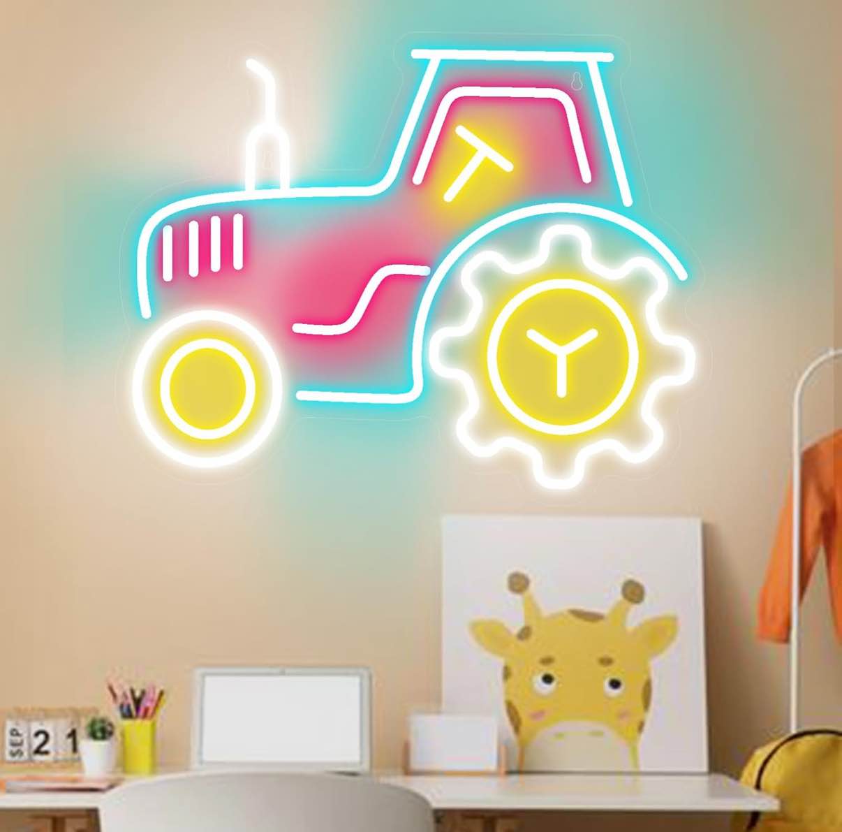 Tractor Neon Signs, LED Vehicle Neon Lights for Wall Decor, Dimmable Light Up Sign with USB Powered for Bedroom Home Man Cave Bar Living Room Birthday Party