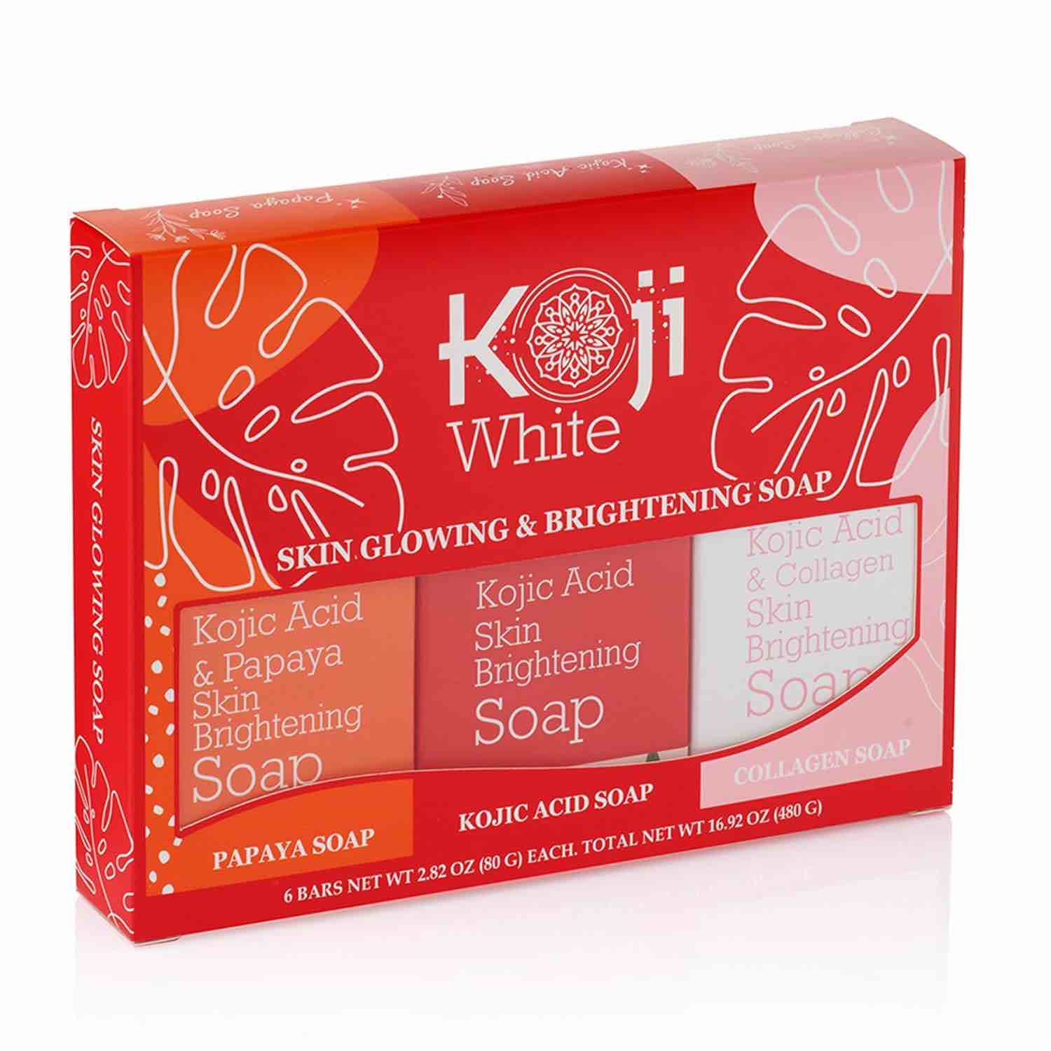 Koji White Gift Set for Women, Most Popular Scents Variety Pack - Kojic Acid, Papaya and Collagen Soap for Face & Body, Uneven Skin Tone, Cruelty-Free, Paraben-Free, Vegan,