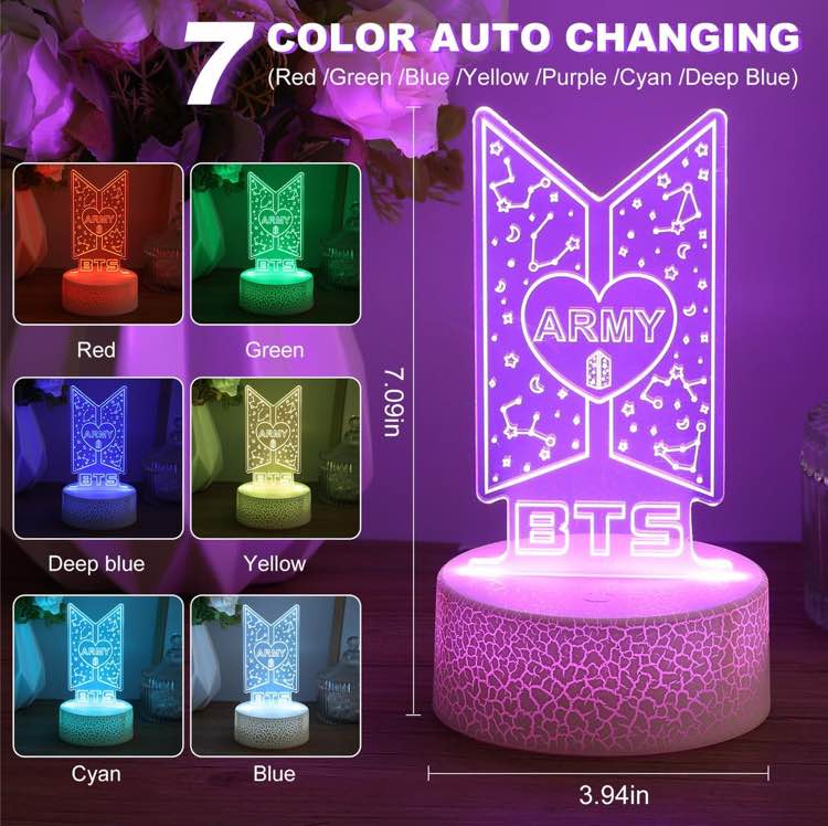 Bangtan Boys LED Night Light & 7 Colors Touch Adjustable Night Light Bedroom Decor for BTS Army Fans Gifts