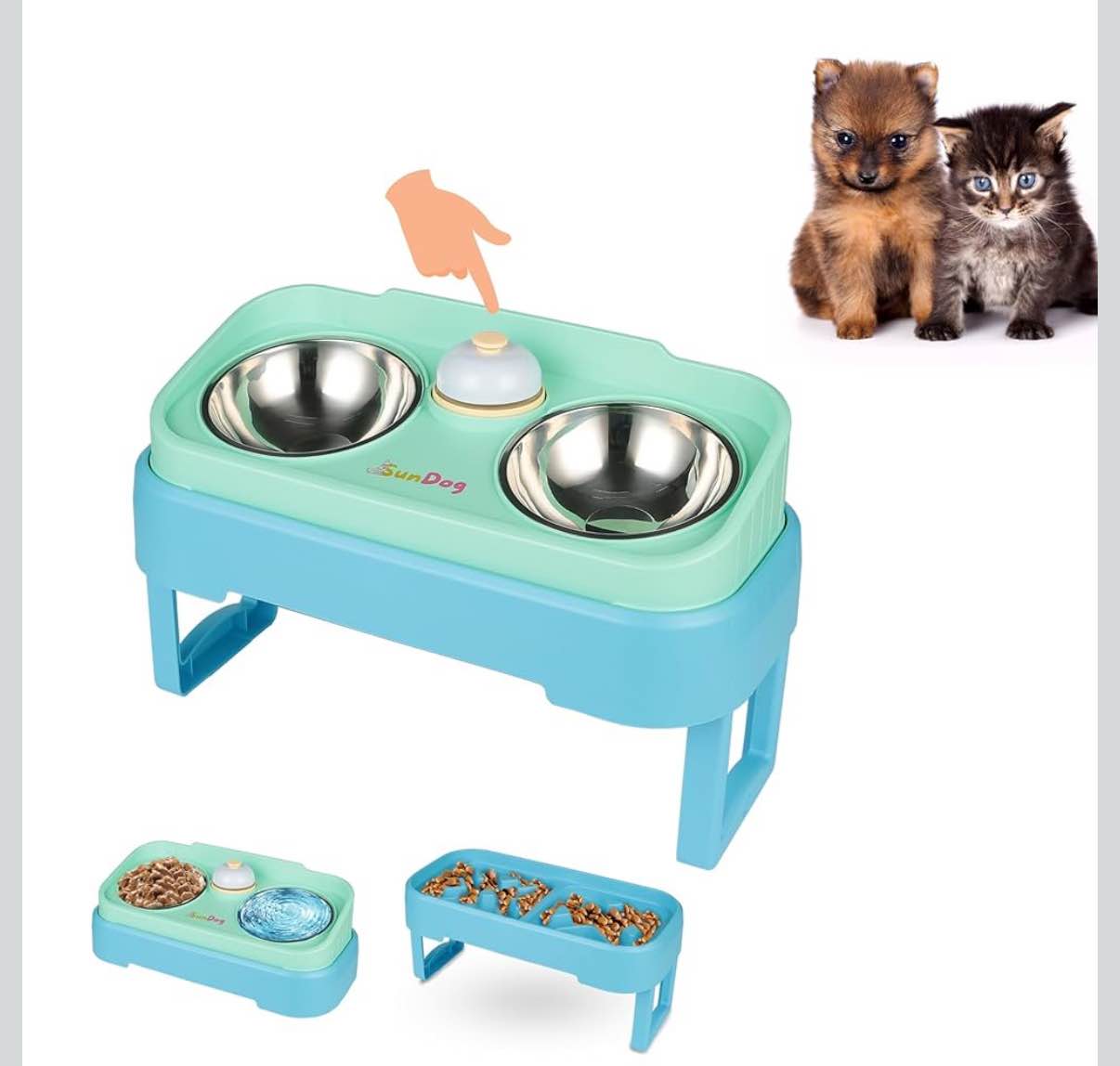 SunDog 4-in-1 Elevated Slow Feeder Dog Bowls – Multiple Pets, Space Saving, Stacked, Adjustable with Stand - Stainless Steel Raised Bowls Easy Cleaning – for Small Dogs and Cats