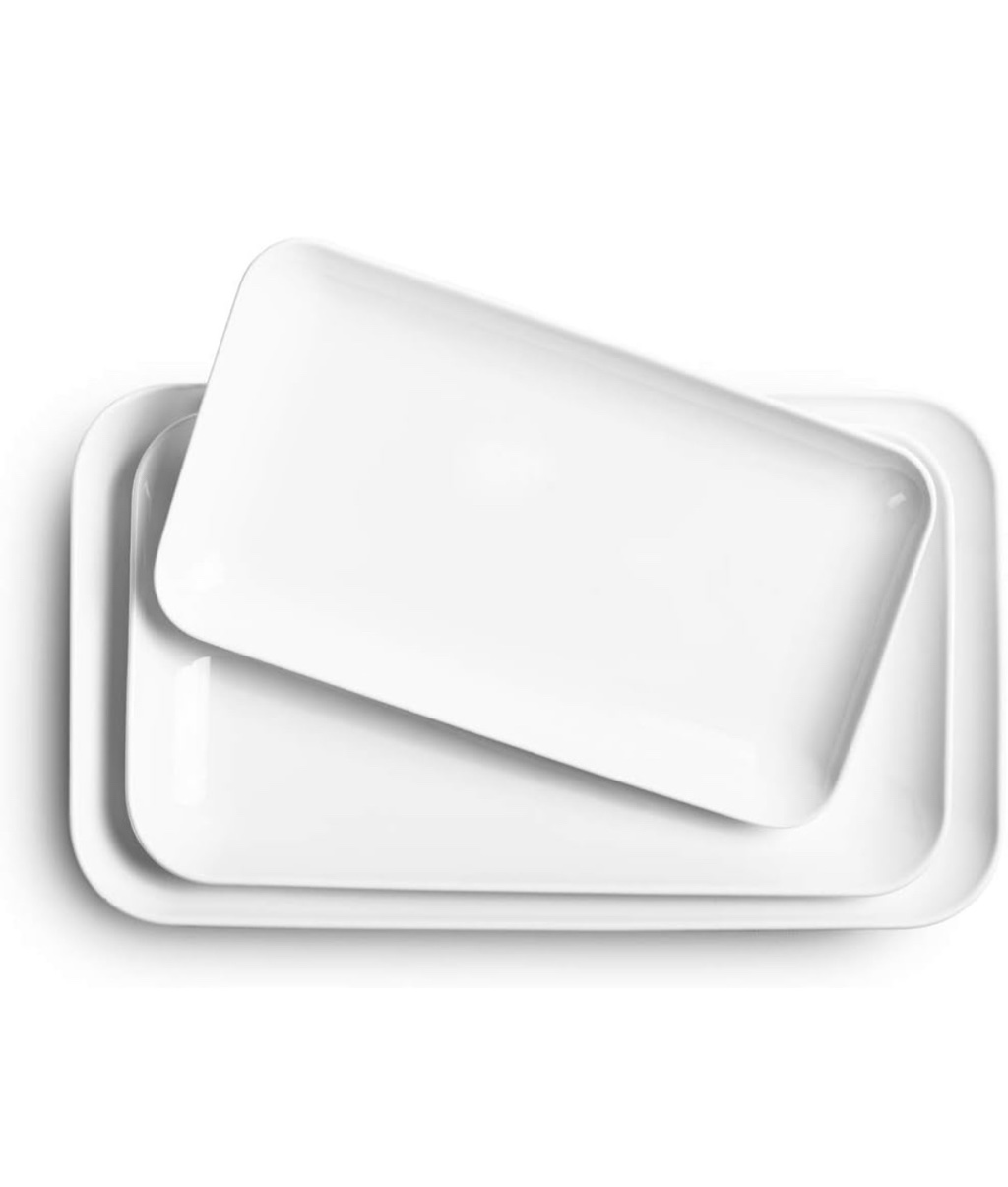 Large Serving Platter Set 16/14/12inch Large Serving Tray - Rectangular White Serving Trays for Party, Sushi, Oven Safe Dinnerware Set of 3, White