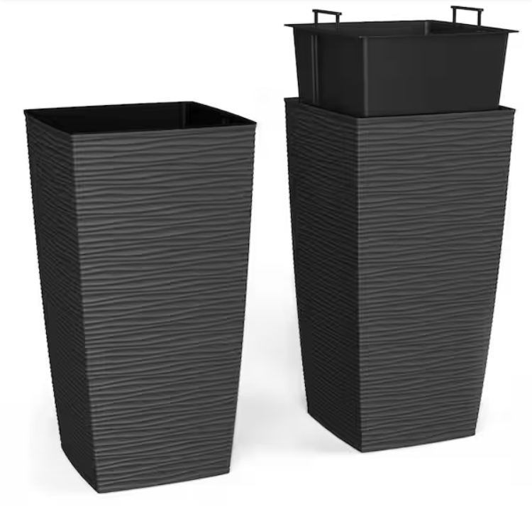 14 in. x 14 in. x 27.5 in. EverGreen Dark Gray M-Resin Indoor/Outdoor Planter w/Built-In Drainage, Duo Set, XL (2-Piece)