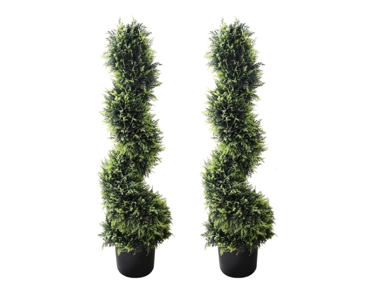 34in Boxwood Artificial Cedar Spiral Topiary Trees 