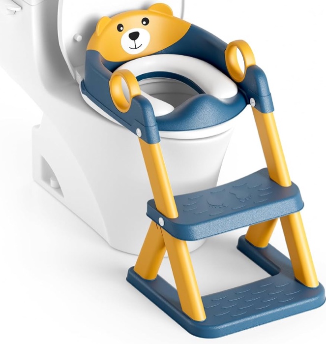 Potty Training Seat, Upgrade Toddler Toilet Seat for Kids Boys Girls, 2 in 1 Potty Training Toilet for Kids, Splash Guard Anti-Slip Pad Step Stool?Blueyellow?