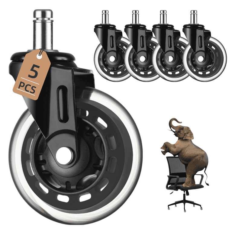 Office Chair Caster Wheels Replacement Set of 5,3 inch Heavy-Duty Computer Gaming Desk Rubber Caster Wheels