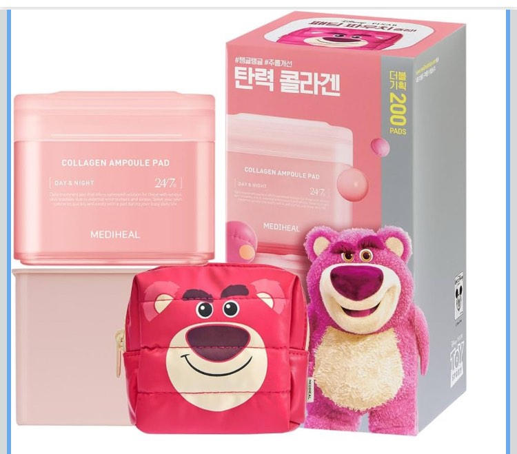 MEDIHEAL Collagen Ampoule Toner Pads [Disney Pixar Edition] - Skin Firming & Restore Elasticity & Deep Hydration - Tighten Wrinkles & Lines - Vegan Face Gauze, Full Size 100 + Refill 100 (200 Pads)
