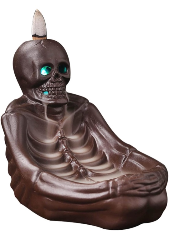 Skull Décor Backflow Incense Burner, Waterfall Incense Holder with 60 Cones, Ceramic Gothic Smoke Fountain for Halloween Christmas Birthday Gifts