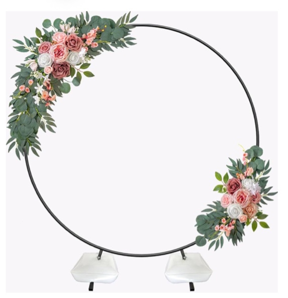 7 Ft Wide 7.4FT Height Round Wedding Arch for Ceremony Metal Balloon Arch Stand with Two Water Bags for Party Decoration Circle Backdrop Stand for Birthday, Black