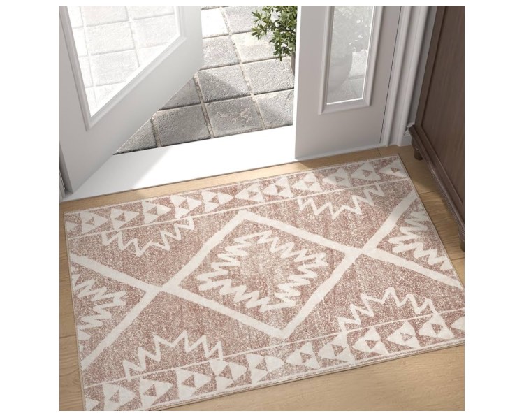 jinchan Boho Entryway Area Rug 2x3 Washable Non-Slip Rugs Moroccan Door Mats Small Soft Geometric Thin Farmhouse Carpet for Entrance Living Room Bedroom Bathroom Home Office Heathered Taupe