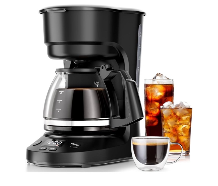 Kismile Compact Coffee Maker with LED Display, Small Drip Coffee Machine with Anti-Drip System, Timer, Auto Shut-Off, Dry-Boil Protection, Removable Funnel, Ideal for Home & Office (Black