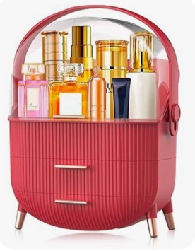 MASSY Egg Shape(Oval) Makeup Storage Box, Countertop Portable Vanity Cosmetics Organizer Preppy FBA-Red