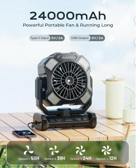 Portable Misting Fan with Remote, 24000mAh Rechargeable Cooling Fan for Outdoors & Indoor Use