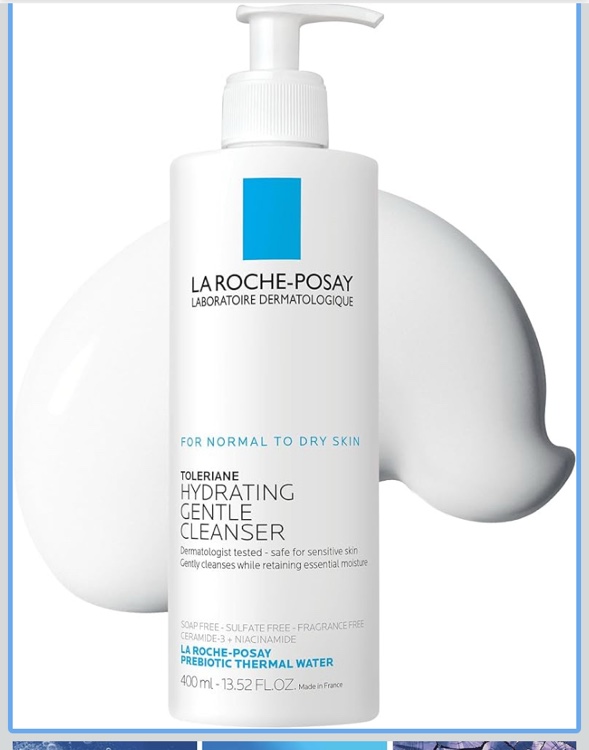 La Roche-Posay Toleriane Hydrating Gentle Face Cleanser, Hydrating Facial Cleanser With Niacinamide + Ceramides, Daily Face Wash For Dry Skin To Normal Skin, Sensitive Skin Tested, Fragrance Free