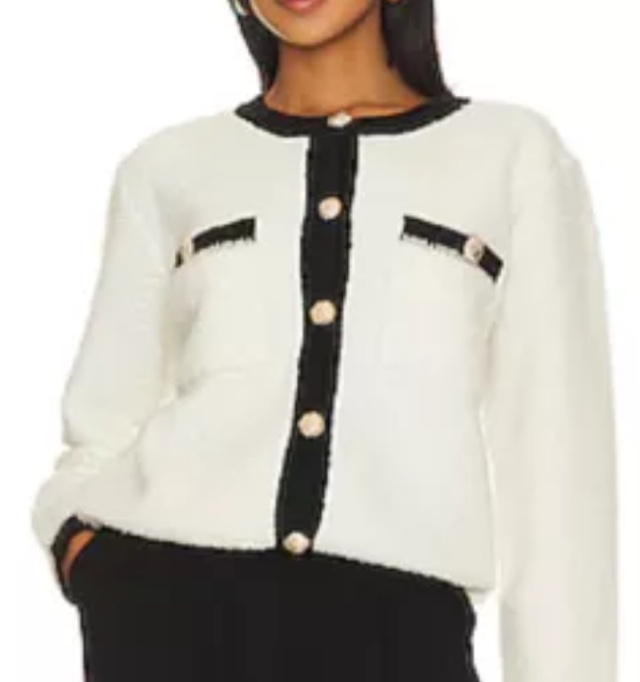 Jesica Long Sleeve Cardigan Sweater White and Black Size Small