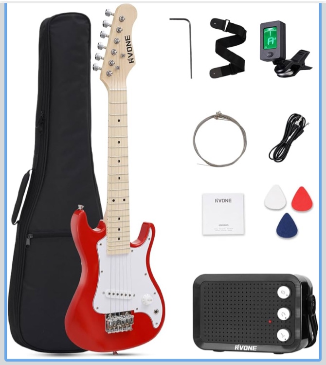 Kids Electric Guitar Beginner Kit 30 Inch, Mini ST Style Electric Guitar for Boys Girls with Amp 5W, Gig Bag, Tuner, Strap, Cable, Picks, Extra Strings, RST-70 Red