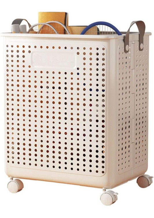 WESAPPINC 55L Collapsible Extra Large Laundry Hamper, Plastic Laundry Basket with Wheels,Suitable for Bathroom, Bedroom, Dorm Room & Laundry Room,Basket with Handle (Cream color)