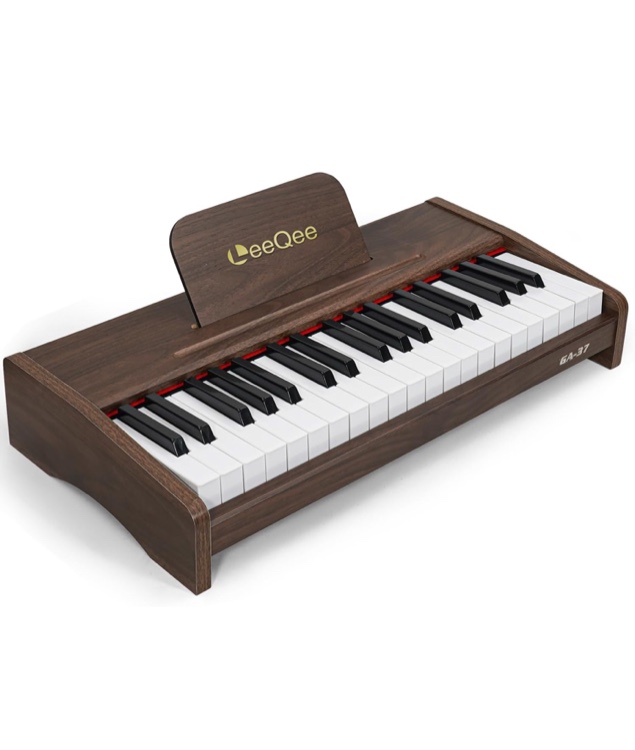 LeeQee 37-Key Wooden Kids Piano Keyboard - Electronic Music Toy with Pro Sound, Educational Learning Modes & Portable Power - Best Toddler Educational Gift for Aspiring Musicians 