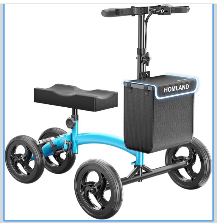 HOMLAND Knee Scooter for Foot Injuries Ankle Surgery, Foldable Steerable Knee Walker with Dual Brakes System, Height Adjustable Handle & Seat, Removable Storage Bag, 300 lbs Capacity