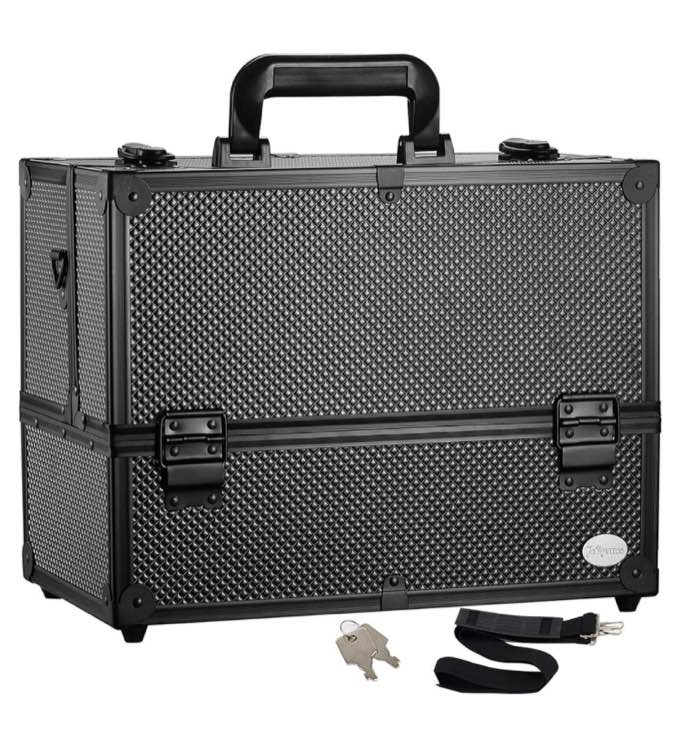 Joligrace Makeup Train Case Professional Adjustable - 6 Trays Cosmetic Cases Makeup Storage Organizer Box with Lock and Compartments 14 Inch Large Black