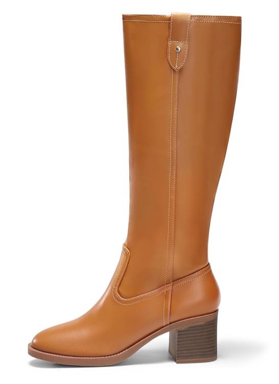 size 7.5 Coutgo Womens Wide Calf Knee High Boots Low Chunky Heel Round Toe Tall Boots Side Zipper Fall Dress Shoes