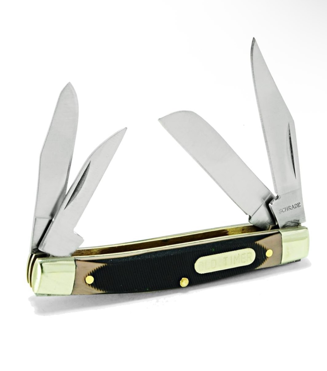 Old Timer 44OT Workmate Traditional Folding Pocket Knife with 4 High Carbon Stainless Steel Blades, Sawcut Handle, and Convenient Size for EDC, Whittling, Camping, Hunting, General Use, and Outdoors , Brown
