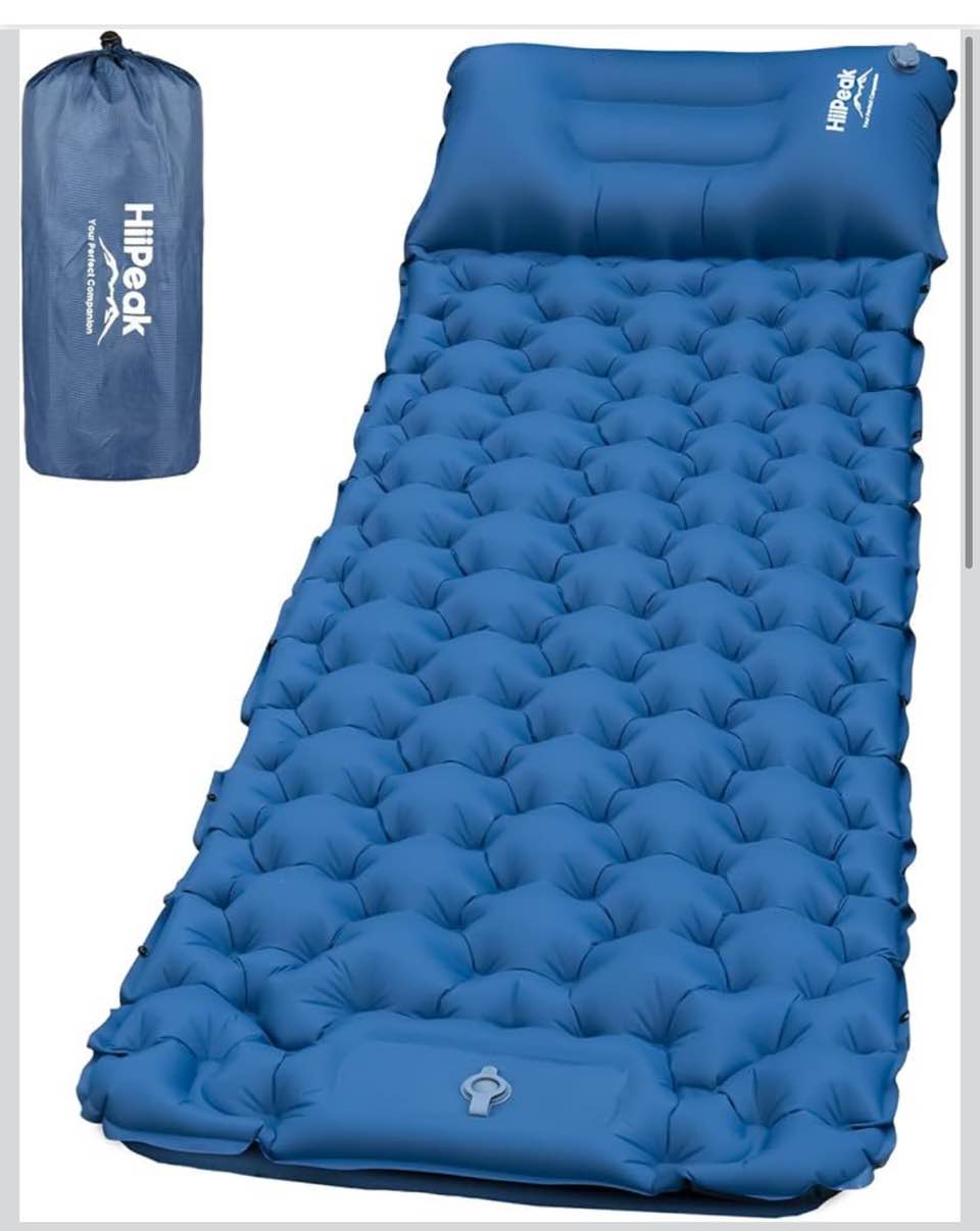 hiipeak sleeping pad for camping- ultralight inflatable sleeping mat with built-in foot pump & pillow, upgraded compact camping air mattress for camping, backpacking, hiking