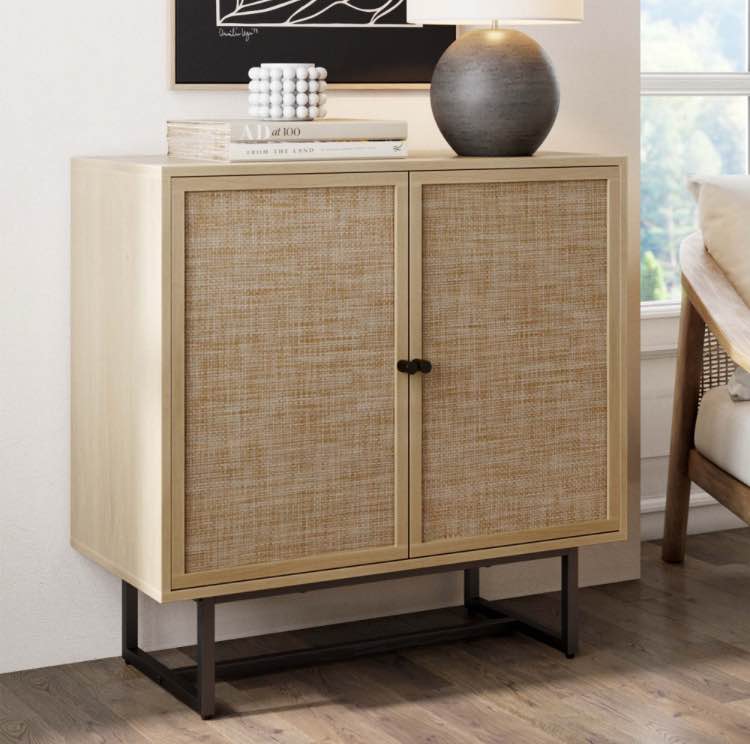 Nathan James Kova Wood & Rattan Storage Cabinet Light Oak