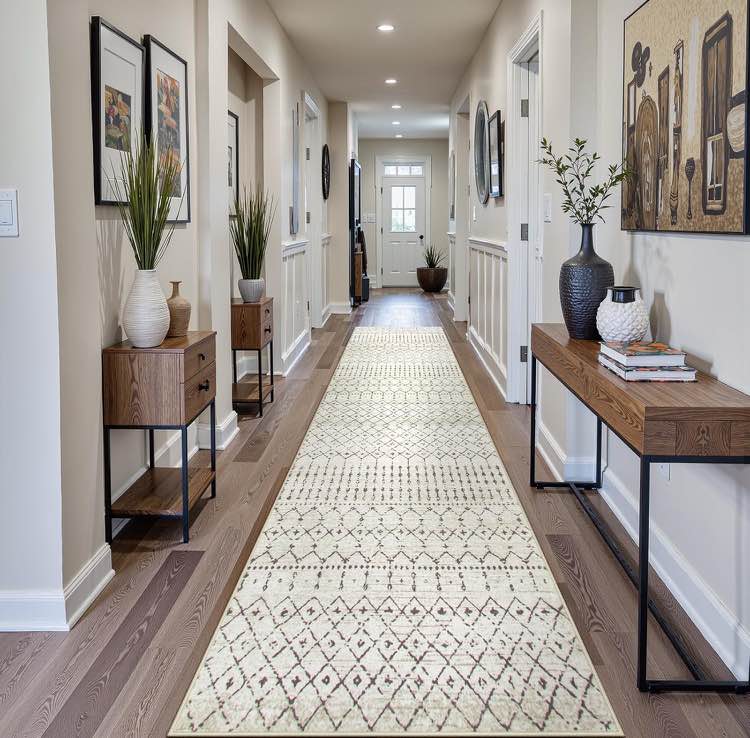 2ftx6ft Beeiva Moroccan Runners Rug for Hallways, 2x8 Rug Runner Non Slip Washable Bathroom Runner Distressed Floor Carpet for Entryway Hallway Kitchen Bedroom Laundry Room Decor (Beige, 2x6ft)