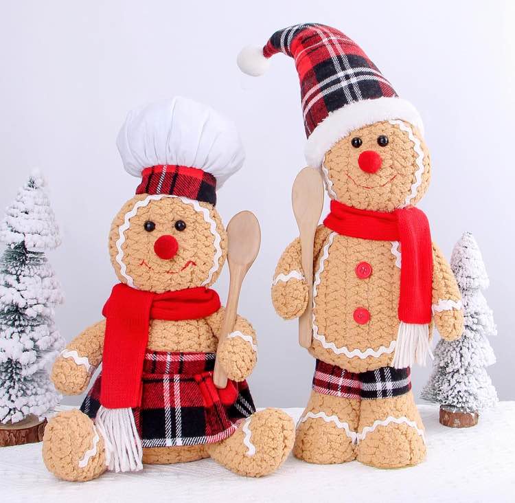 22 Inch Large Size Christmas Gingerbread Plush,2PCS Gingerbread Man Christmas Decoration Boy & Girl Figures