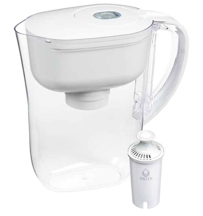 brita water filter pitcher for tap and drinking water with 1 standard filter, lasts 2 months, 6-cup capacity, bpa free, white