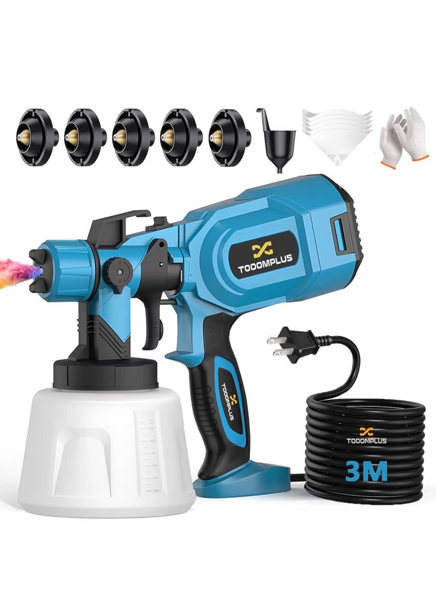 Paint Sprayer, 700W HVLP High Power Electric Spray Paint Gun with 49oz (1400ml) Container, 5 Nozzles and 3 Patterns, Easy to Clean for Furniture Cabinets Fence Walls Door Garden Chairs