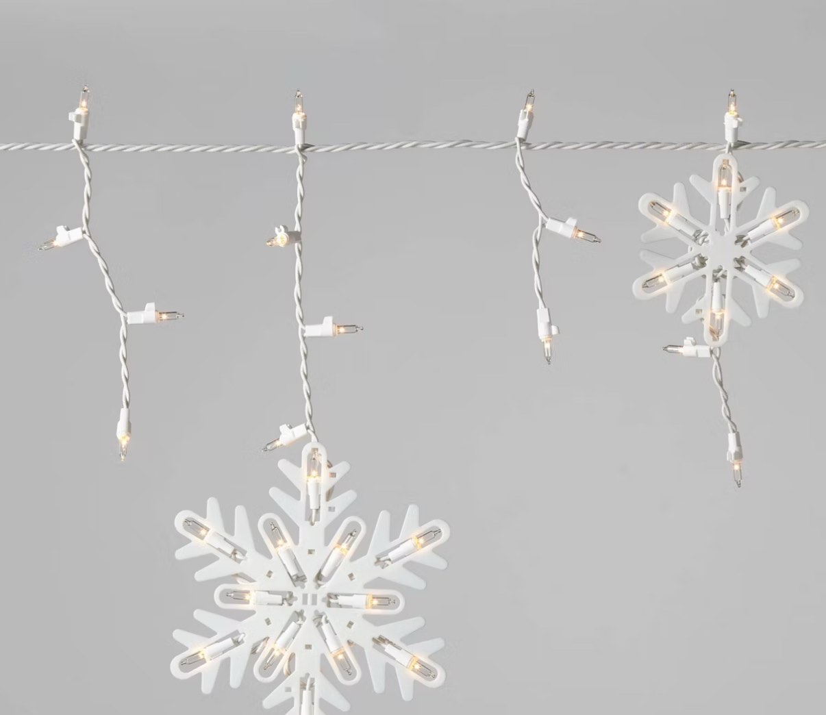 150ct Incandescent Christmas Icicle Lights with Snowflake Novelty Accent Clear Bulbs with White Wire - Wondershop