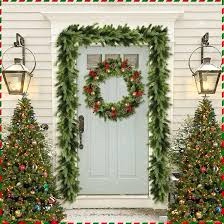 pre-lit christmas garland with warm white led lights, 8 modes, red berries and frosted pinecones, battery operated decor, green