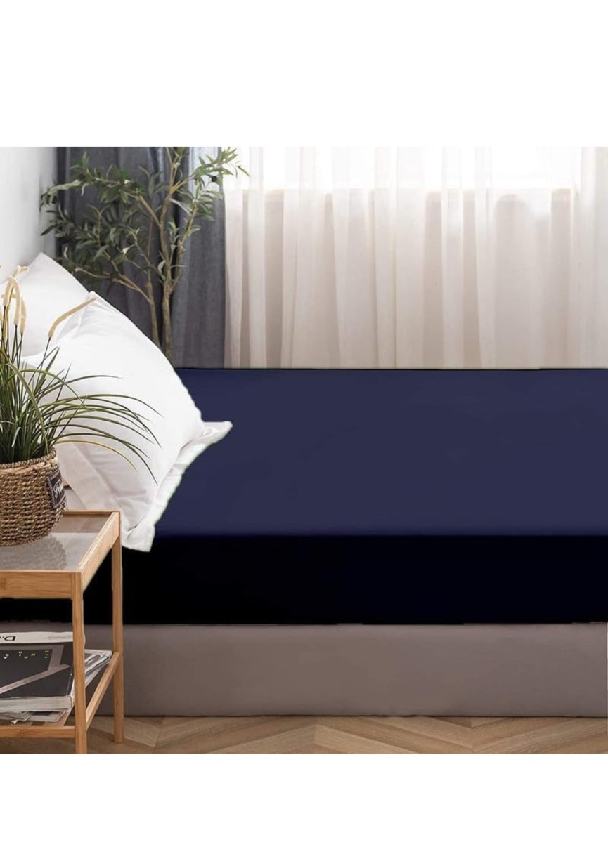Shreem Linen Zipper Fitted Sheet -16 Inch Extra Deep Pocket, Soft Brushed Microfiber Bottom Sheet, Wrinkle, Shrink & Fade Resistant, Hotel Quality, Navy Blue, California King
