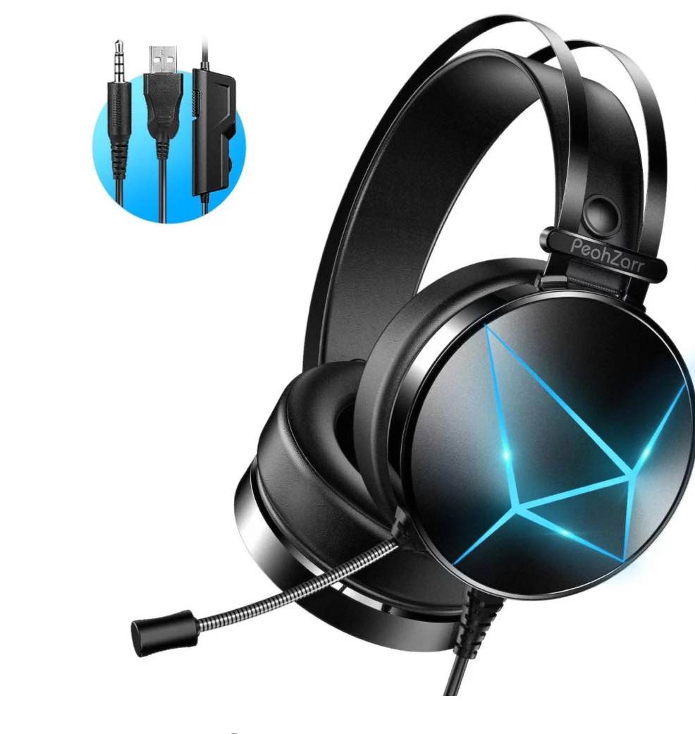 PeohZarr Wired Gaming Headset, Noise Cancelling Microphone, 3.5mm Audio Jack, 7.1 Surround Sound, Memory Foam Earpads, Compatible with PC, PlayStation, Xbox, Nintendo Switch, Black