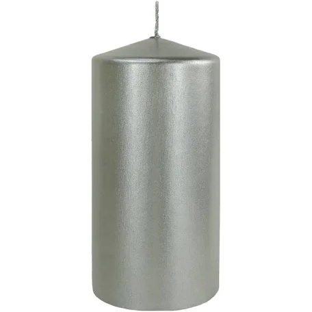 Jeco Candle 4-Piece Pillar Candle, 3" x 6", Metallic Silver