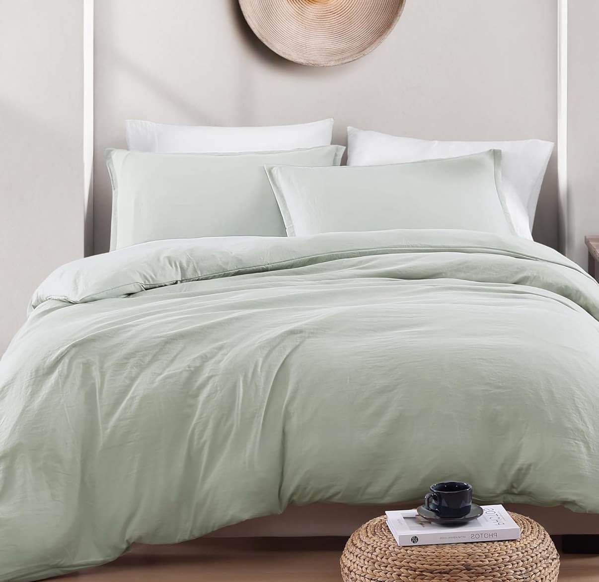 Lane Linen Duvet Cover Queen Size - Pre-Washed 3 Piece Soft Microfiber Bedding Set, Includes 1 Duvet Cover (90x90 Inches) with Zipper Closure & 2 Pillow Shams, Comforter Not Included, Mineral