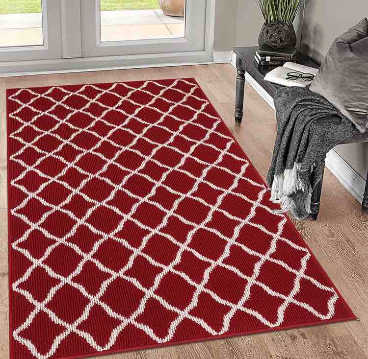 SHACOS Large Door Mats 3x5 ft Indoor Washable Doormats Non Slip Rubber Backing Entryway Rug Trellis Entrance Entry Rug Floor Mat for Home Kitchen Laundry, Red