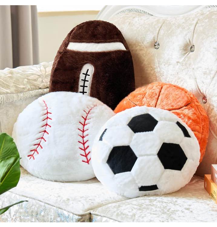 Juexica 4 Pcs Sports Throw Pillows Fluffy Stuffed Soccer Basketball Baseball Pillow Plush Toy Sport Cushion for Room Decor Birthday Present(Medium,Plush)