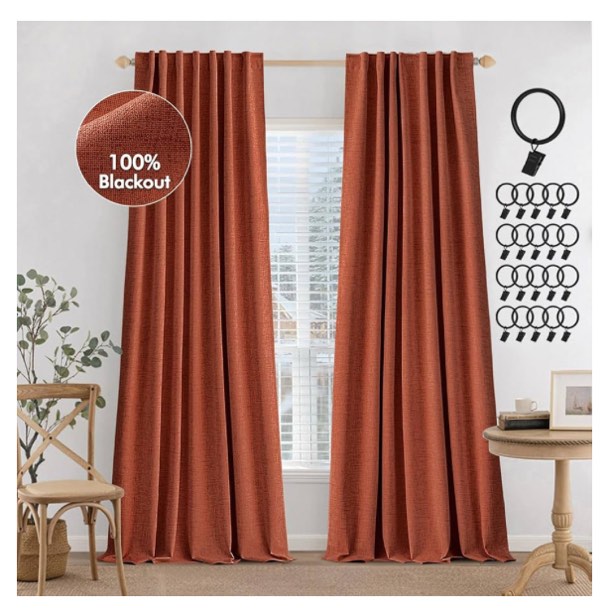 MIULEE Terracotta 100% Blackout Curtains 84 inches Long, Linen Curtains for Bedroom Black Out Window Treatments Thermal Insulated Room Darkening Drapes Back Tab Burnt Orange Rust Fall Decor 2 Panels