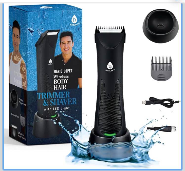 Pursonic Mario Lopez Wireless Beard Trimmer for Men, Body Hair Trimmer & Shaver with LED Light – Beard Shaver for Men MLTCA40 Precision Grooming, Black