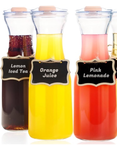 AYL Set of 3 Glass Carafes with Lids (1 Liter) Clear Glass Water Pitchers and Beverage Serveware for Mimosa Bars, Brunch, Parties, Wine, Juice, Milk, Iced Tea, and Lemonade with Easy-Pour Spout Lids