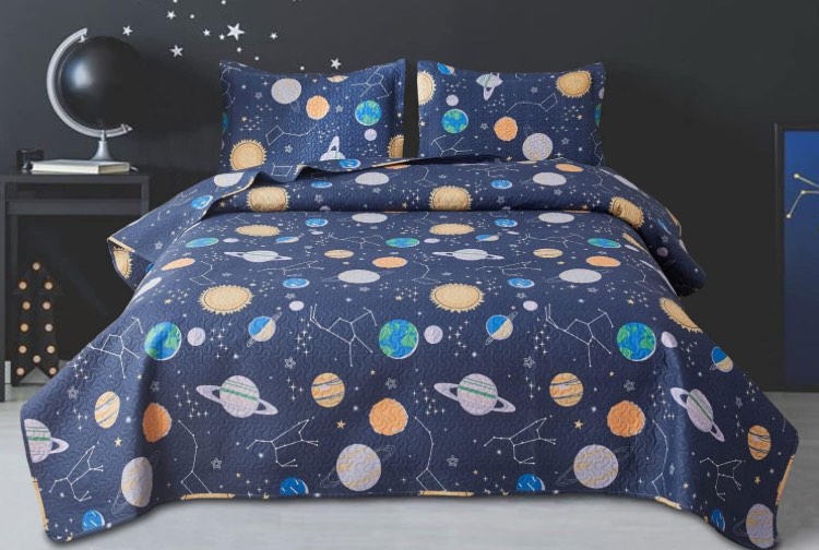 3 Pieces Kid's Galaxy Outer Space Zodiac Planets Bedspread Coverlet Set Fullor Queen Size,Universe Science Illustration Quilt Lightweight Bedding Sets for Boys Girls Children (Full/Queen,Multicolor)