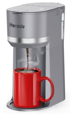 Mini Single Serve Coffee Maker for K Cup and Ground Coffee, Fast Brew One Cup Coffee Machine with Descaling Reminder and Water Window, 6 to 12 oz. Brew Sizes, Grey