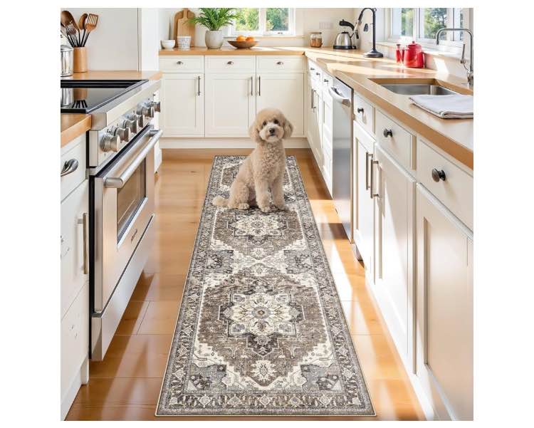 Hallway Washable 2x7 Runner Rug: Non-Slip Vintage Rugs for Living Room Low Pile Stain Resistant Carpet for Bedroom Soft Easy Clean Lightweight Floor Mat for Entryway Kitchen(Beige,2x7) 